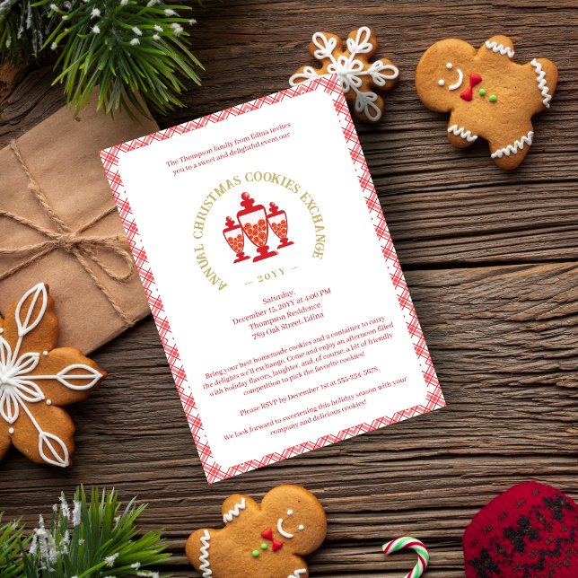 Classic Traditional Red Christmas Cookie Jar Einladung (Classic Traditional Red Christmas Cookie Jar Exchange Party Invitation with Envelope. )