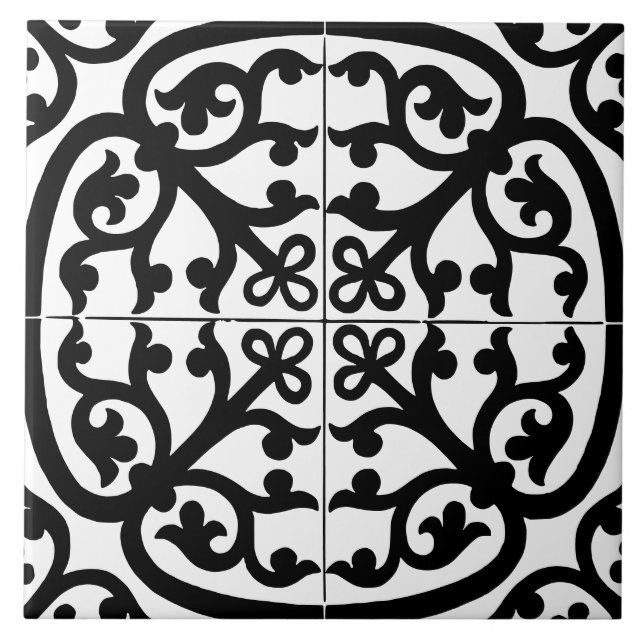 Classic Traditional Stylish Abstract Black & White Fliese (Vorderseite)
