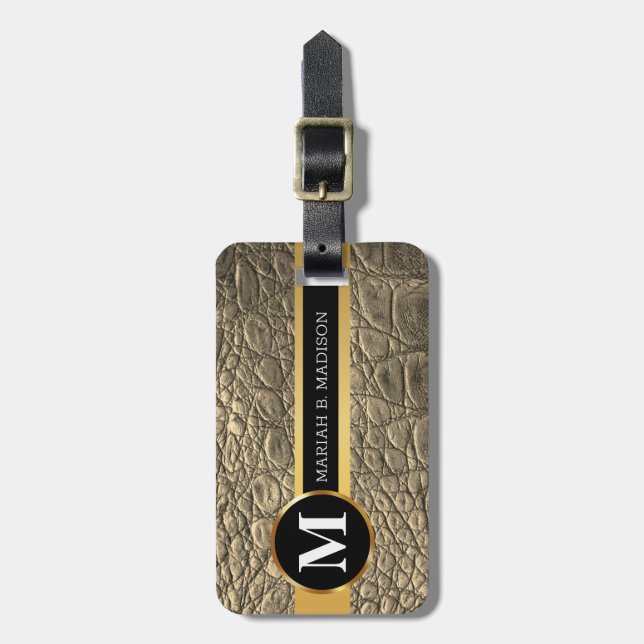 Classic Traveller Reptile Digital Leather Monogram Gepäckanhänger (Vorderseite vertikal)