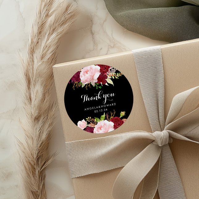 Classic Tropical Black Burgundy Vielen Dank Runder Aufkleber (Von Creator hochgeladen)