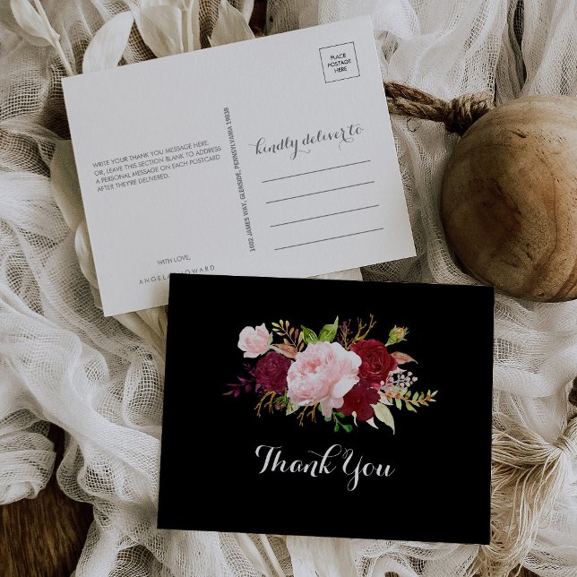 Classic Tropical Black und Burgund Vielen Dank Postkarte (Von Creator hochgeladen)