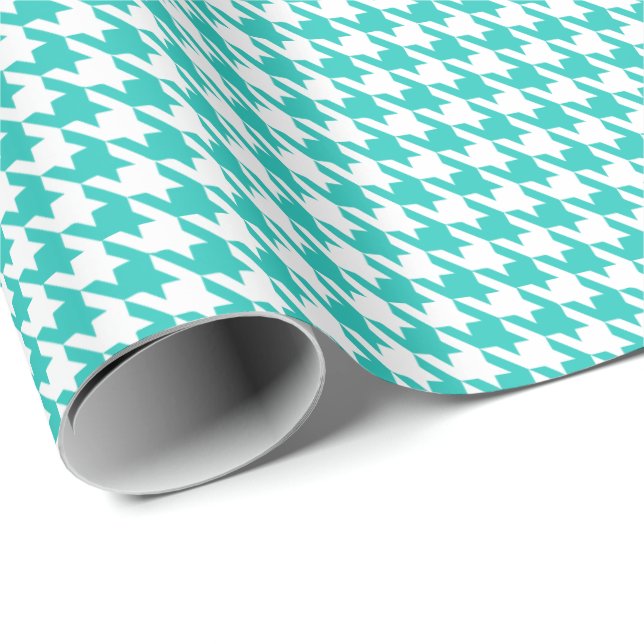 Classic Turquoise and White Houndstooth Pattern  Geschenkpapier (Rolleneckpunkt)