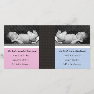 Classic Twin Girl Boy Double New Baby Foto Cards Ankündigung