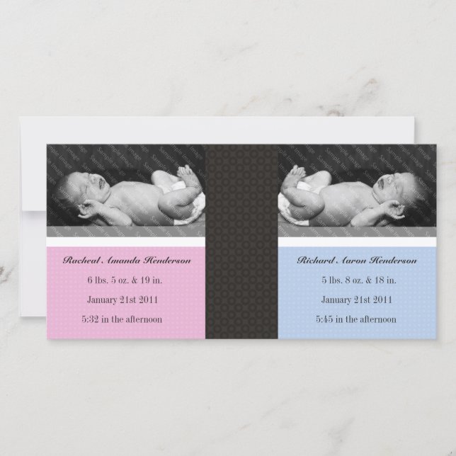 Classic Twin Girl Boy Double Nouveau Carte photo b (Devant)