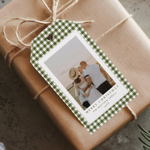 Classic und Elegant Gingham Family Foto Weihnachte Geschenkanhänger