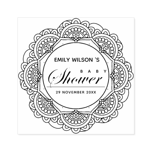CLASSIC VERZIERT MANDALA CUSTOM SCRIPT BABY SHOWER GUMMISTEMPEL (Prägung)