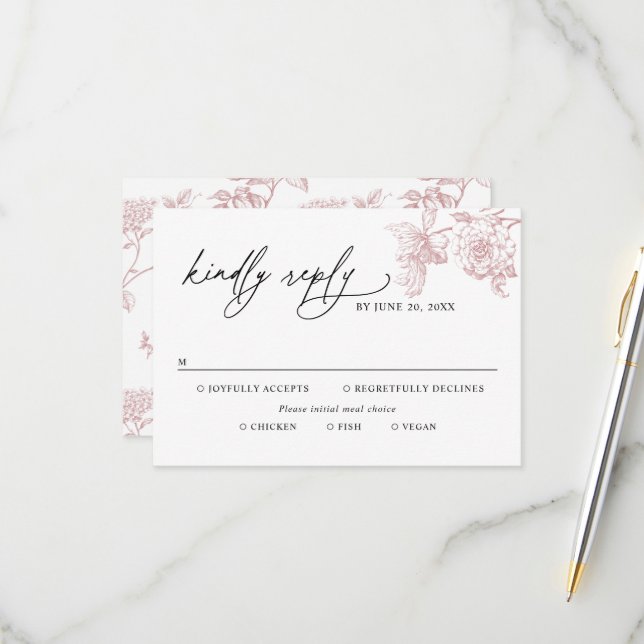 Classic Victorian Floral Meal Options Wedding RSVP (Vorderseite/Rückseite Beispiel)