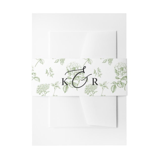 Classic Victorian Green Floral Wedding Monogram Einladungsbanderole (Vorderseite Beispiel)