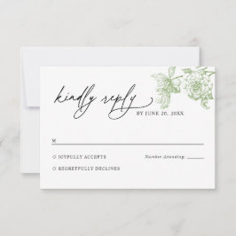 Classic Victorian Sage Floral Wedding RSVP Card