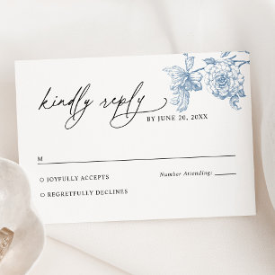 Classic Viktorianisch Blue Floral Wedding RSVP Car Karte