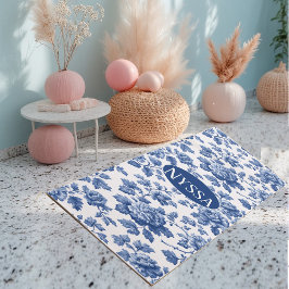 Classic Vintage Blue French Toile Floral Engraving Yogamatte