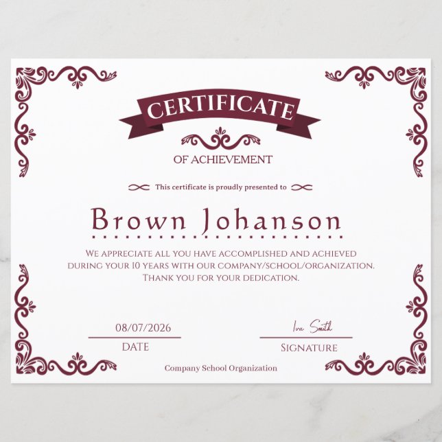 Classic Vintage Certificate of Achievement Elegant (Vorderseite)