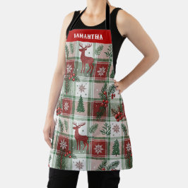 Classic Vintage Christmas Plaid & Holly Pattern Schürze