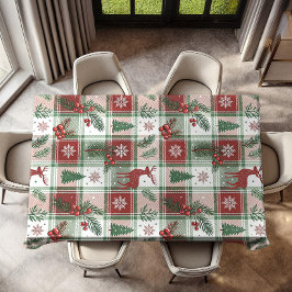 Classic Vintage Christmas Plaid & Holly Pattern Tischdecke