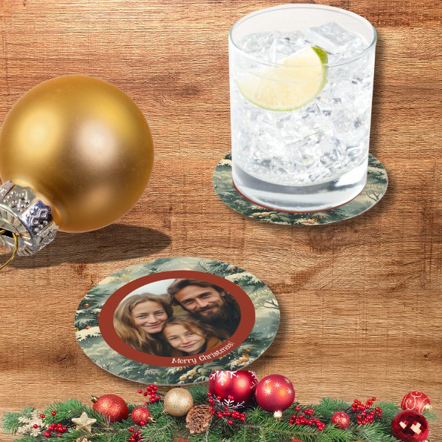 Classic Vintage Christmas Tree Foto Weihnachten Runder Pappuntersetzer (Von Creator hochgeladen)