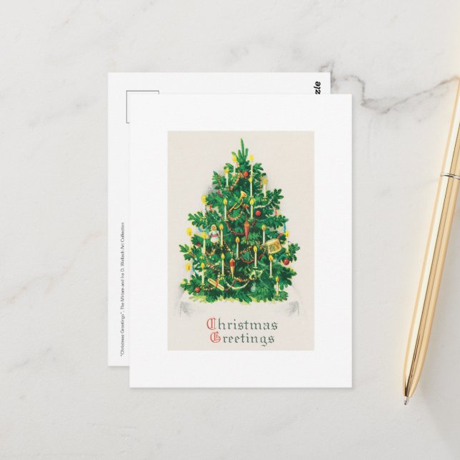 Classic Vintage Christmas Tree Holiday Art Postkarte (Vorderseite/Rückseite Beispiel)