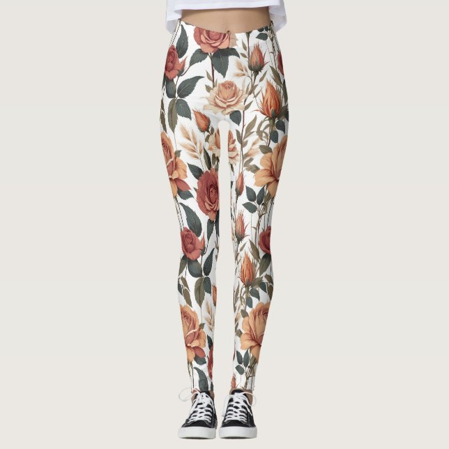 Classic Vintage Red Rose Botanical Garden Leggings (Vorderseite)