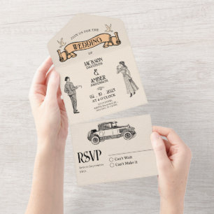 Classic Vintage Wedding All In One Einladung