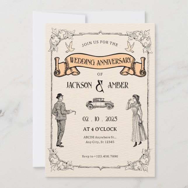 Classic Vintage Wedding Anniversary Einladung (Vorderseite)