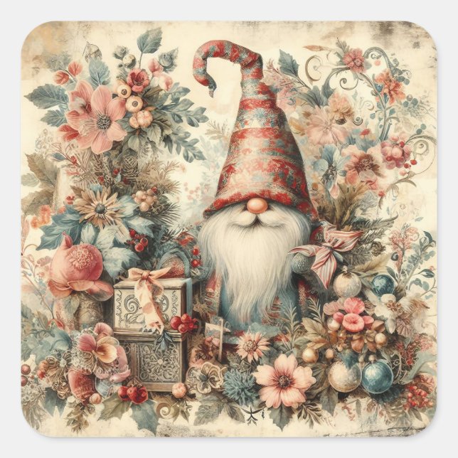Classic Vintage Weihnachtskleber Quadratischer Aufkleber (Vorderseite)