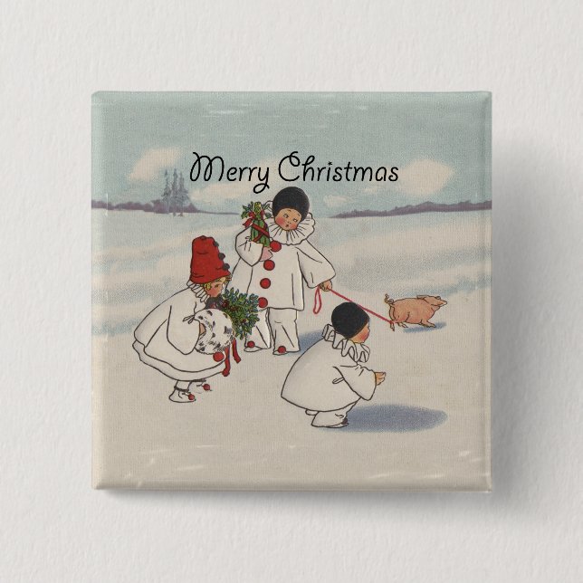 Classic Vintage Weihnachtsschneekind Button (Vorderseite)