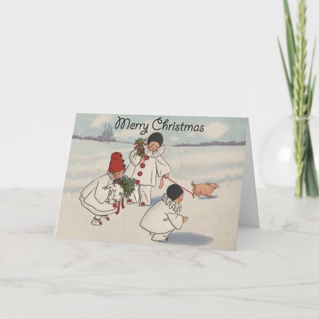 Classic Vintage Weihnachtsschneekind Feiertagskarte (Vorderseite)