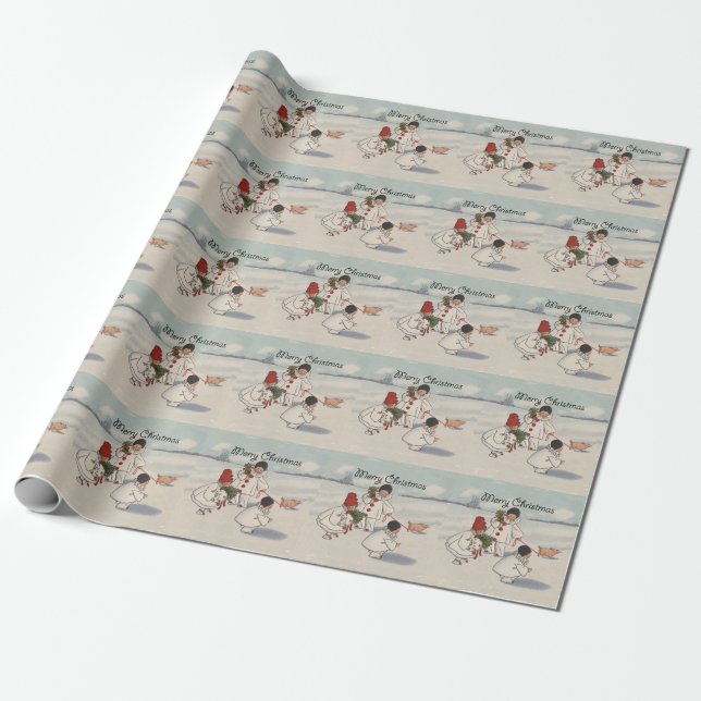 Classic Vintage Weihnachtsschneekind Geschenkpapier (Ungerollt)