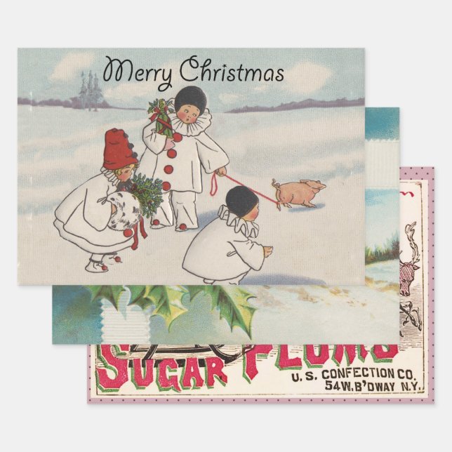 Classic Vintage Weihnachtsschneekind Geschenkpapier Set (Set)