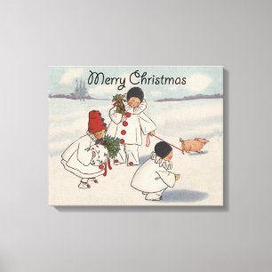 Classic Vintage Weihnachtsschneekind Leinwanddruck