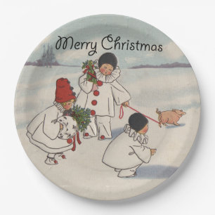 Classic Vintage Weihnachtsschneekind Pappteller