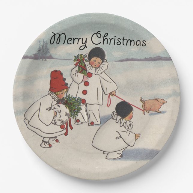 Classic Vintage Weihnachtsschneekind Pappteller (Vorderseite)