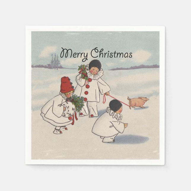 Classic Vintage Weihnachtsschneekind Serviette (Vorderseite)