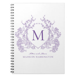 Classic Violet Floral Wappen Monogram Notebook Notizblock