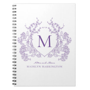 Classic Violet Floral Wappen Monogram Notebook Notizblock
