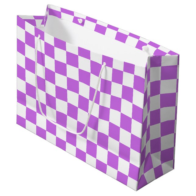 Classic visual magenta checkerboard  große geschenktüte (Vorderseite Schrägansicht)