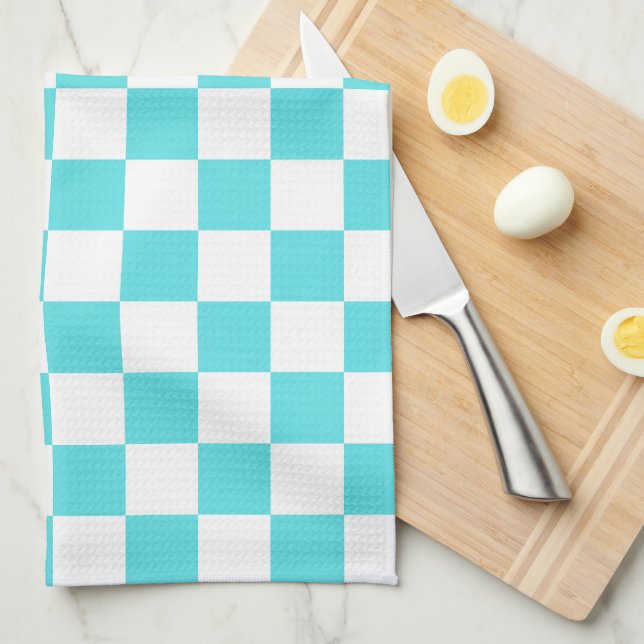 Classic visual turquoise blue checkerboard  geschirrtuch (Viertel Falte)