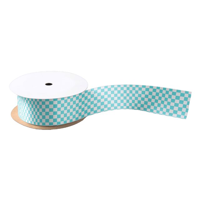 Classic visual turquoise blue checkerboard  satinband (Spule)