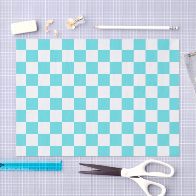 Classic visual turquoise blue checkerboard  seidenpapier (Handwerk)