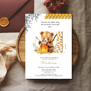 Classic Watercolor Bear Honey zum vierten Geburtst Einladung