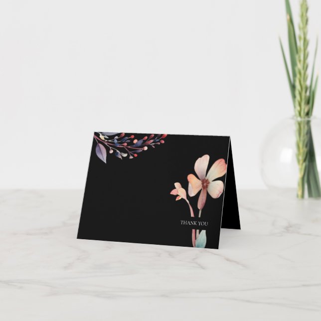 Classic Watercolor Blue Blätter Floral Dankeskarte (Vorderseite)