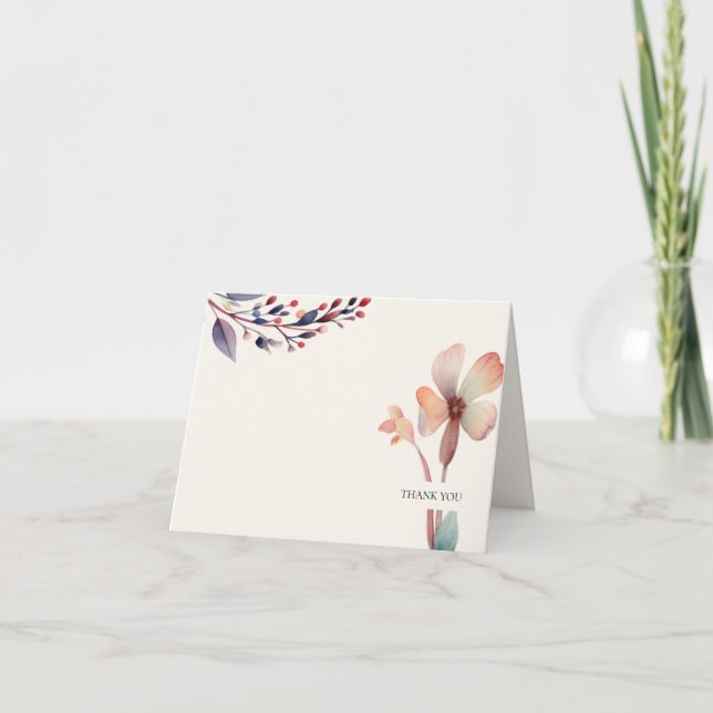 Classic Watercolor Blue Blätter Floral Dankeskarte (Vorderseite)