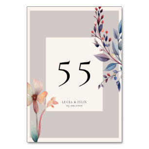 Classic Watercolor Blue Blätter Wedding Tischnummer