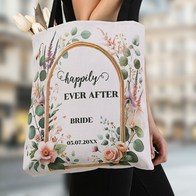 Classic Watercolor Blume Elegante Hochzeit Tasche (Elegant wedding tote bag featuring watercolor flowers on a classic gold frame - bride - bride to be)
