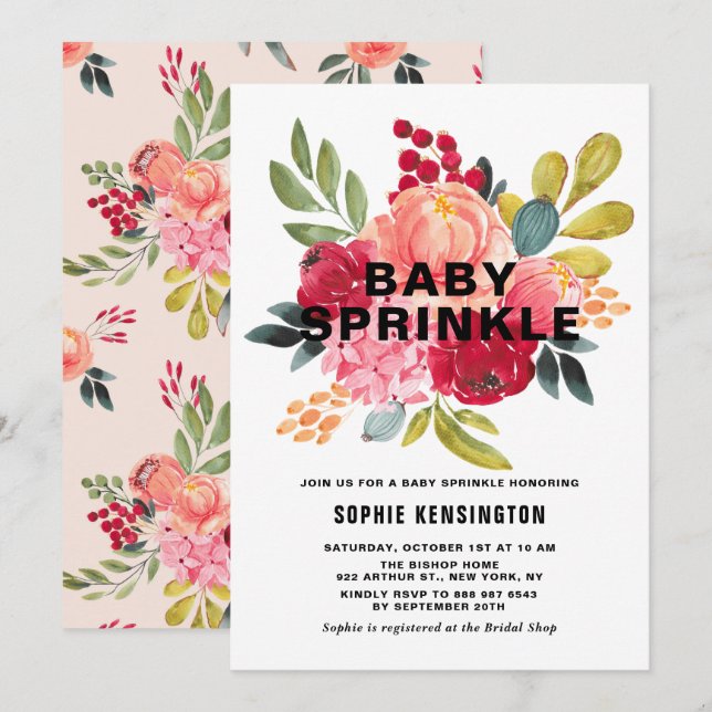 Classic Watercolor Blume Twins Baby Sprinkle Einladung (Vorne/Hinten)