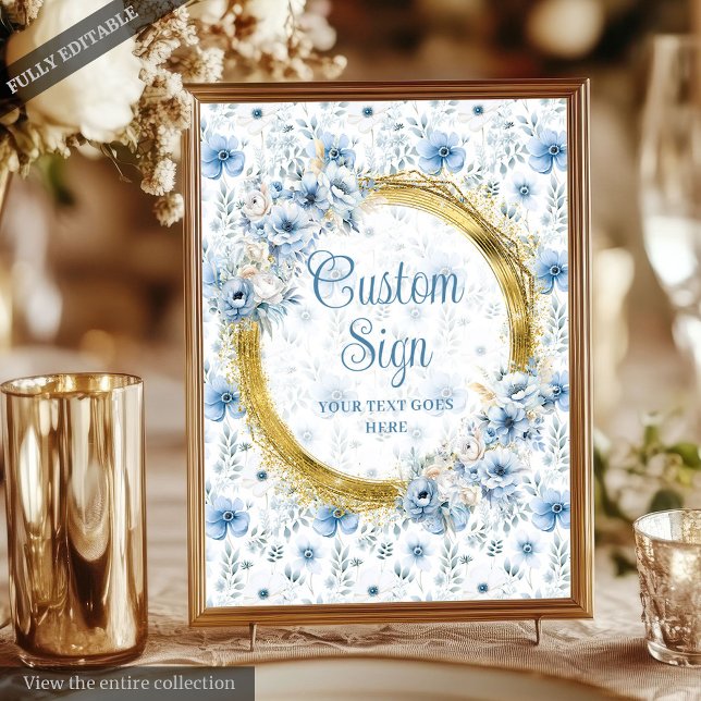 Classic Watercolor Dusty Blue Gold Wedding 8x10 Poster (Classic Watercolor Dusty Blue Gold Wedding 8x10 Poster)