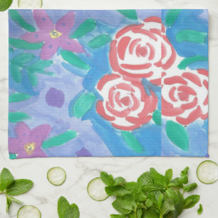 Classic Watercolor Floral Print Kitchen Handtuch