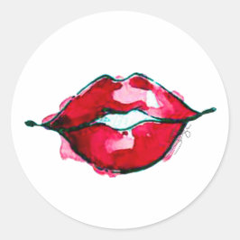 Classic Watercolor Lips Runder Aufkleber