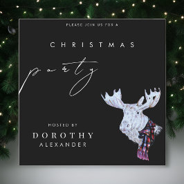 Classic Watercolor Moose Christmas Party Schwarz Einladung