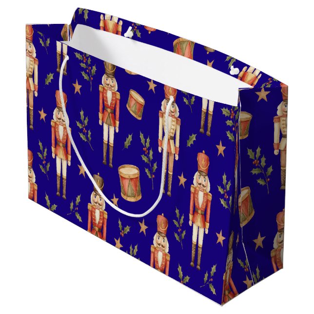 Classic Watercolor Nutcracker and Drum Christmas Große Geschenktüte (Rückseite Schrägansicht)