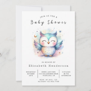 Classic Watercolor Owl Babydusche Einladung